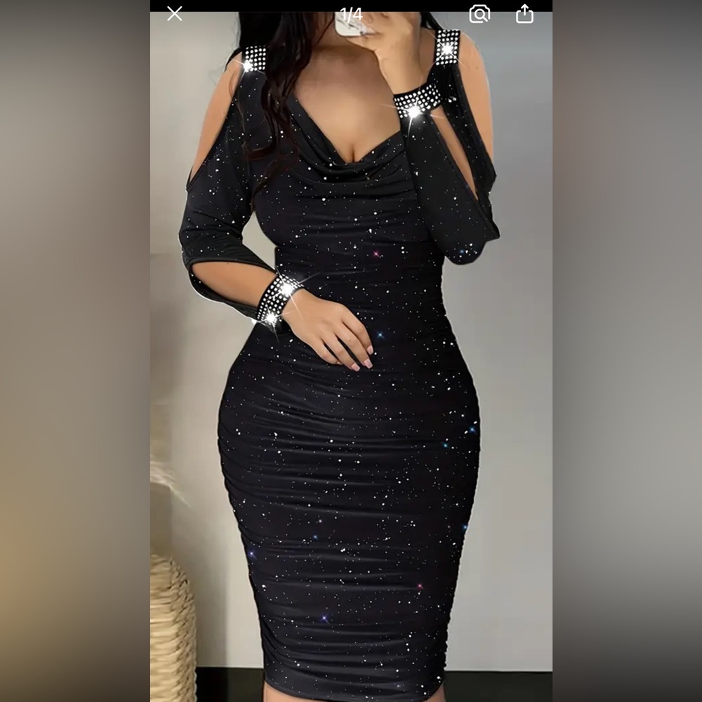 Elegant Black Studded Dress. New